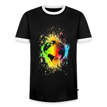 world 03 07 03 01 - Men's Ringer Shirt - black/white - Front - AI Model Female 172 light (172cm) & AI Model Male 178 light (178cm)