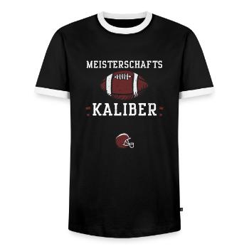 Meisterschafts Kaliber - Football - Männer Kontrast-T-Shirt - Schwarz/Weiß - Vorne - AI Model Female 172 light (172cm) & AI Model Male 178 light (178cm)