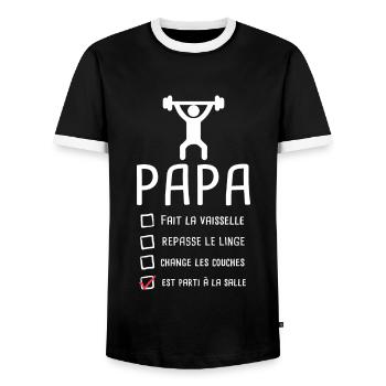 Papa musclé musculation fête des pères muscu - T-shirt contrasté Homme - noir/blanc - Devant - AI Model Female 172 light (172cm) & AI Model Male 178 light (178cm)