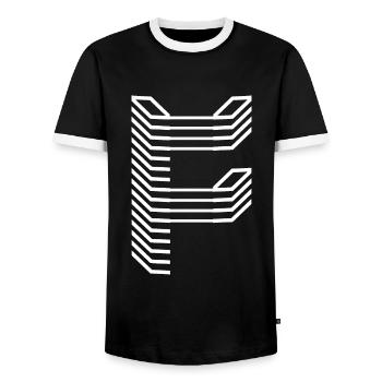 Unique Letter F Logo Design "White" - Men's Ringer Shirt - black/white - Front - AI Model Female 172 light (172cm) & AI Model Male 178 light (178cm)