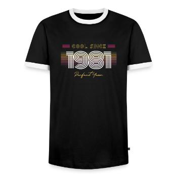 Birthday Cool since 1981 - Men's Ringer Shirt - black/white - Front - AI Model Female 172 light (172cm) & AI Model Male 178 light (178cm)