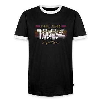 Anniversaire Cool depuis 1984 - T-shirt contrasté Homme - noir/blanc - Devant - AI Model Female 172 light (172cm) & AI Model Male 178 light (178cm)