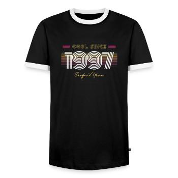 Birthday Cool since 1997 - Men's Ringer Shirt - black/white - Front - AI Model Female 172 light (172cm) & AI Model Male 178 light (178cm)