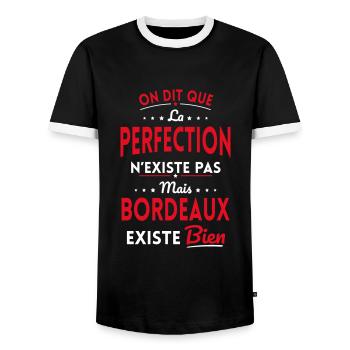 Perfection n'existe pas Bordeaux existe bien - T-shirt contrasté Homme - noir/blanc - Devant - AI Model Female 172 light (172cm) & AI Model Male 178 light (178cm)