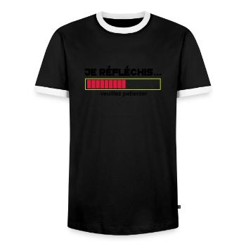JE Réfléchis,drôle,citations,humour,formes - T-shirt contrasté Homme - noir/blanc - Devant - AI Model Female 172 light (172cm) & AI Model Male 178 light (178cm)