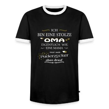 Stolze Oma - Männer Kontrast-T-Shirt - Schwarz/Weiß - Vorne - AI Model Female 172 light (172cm) & AI Model Male 178 light (178cm)