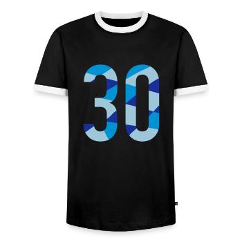 30th birthday - number in polygon design - Men's Ringer Shirt - black/white - Front - AI Model Female 172 light (172cm) & AI Model Male 178 light (178cm)