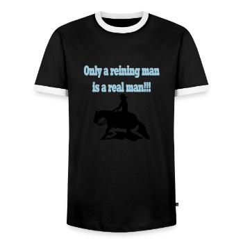 Only a reining man is a real man - Men's Ringer Shirt - black/white - Front - AI Model Female 172 light (172cm) & AI Model Male 178 light (178cm)