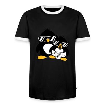 pingouin père fils fille bébé enfant sucette win - T-shirt contrasté Homme - noir/blanc - Devant - AI Model Female 172 light (172cm) & AI Model Male 178 light (178cm)
