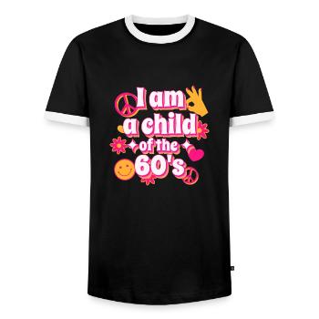 I am a child of the 60s Original Design - Men's Ringer Shirt - black/white - Front - AI Model Female 172 light (172cm) & AI Model Male 178 light (178cm)