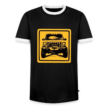Gelber XJ - Männer Kontrast-T-Shirt - Schwarz/Weiß - Vorne - AI Model Female 172 light (172cm) & AI Model Male 178 light (178cm)