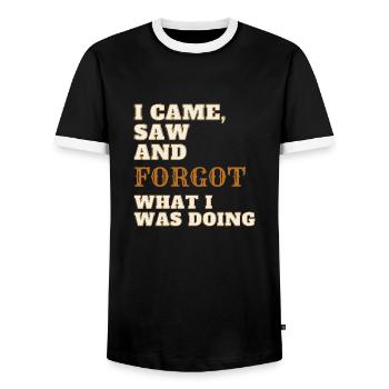 « I came, saw and forgot what i was doing » Design - T-shirt contrasté Homme - noir/blanc - Devant - AI Model Female 172 light (172cm) & AI Model Male 178 light (178cm)