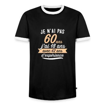 60 ans , idée cadeau humour - T-shirt contrasté Homme - noir/blanc - Devant - AI Model Female 172 light (172cm) & AI Model Male 178 light (178cm)