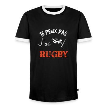 Je peux pas j'ai rugby, idée cadeau - T-shirt contrasté Homme - noir/blanc - Devant - AI Model Female 172 light (172cm) & AI Model Male 178 light (178cm)