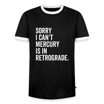 Désolé je ne peux pas Mercure est en rétrograde - T-shirt contrasté Homme - noir/blanc - Devant - AI Model Female 172 light (172cm) & AI Model Male 178 light (178cm)
