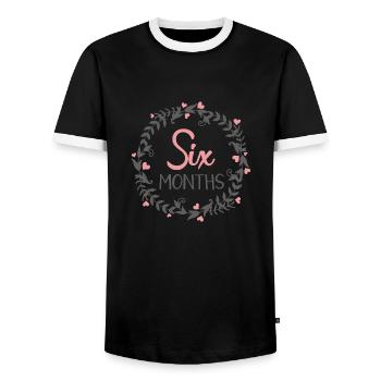 SIX MONTHS MILESTONES HEART - Männer Kontrast-T-Shirt - Schwarz/Weiß - Vorne - AI Model Female 172 light (172cm) & AI Model Male 178 light (178cm)