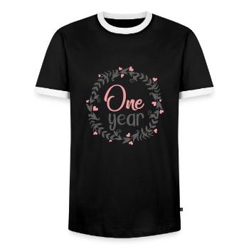 ONE YEAR MILESTONES HEART - Männer Kontrast-T-Shirt - Schwarz/Weiß - Vorne - AI Model Female 172 light (172cm) & AI Model Male 178 light (178cm)