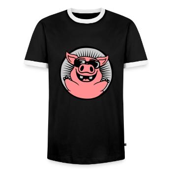 Circle Cool Sunglasses Pig - Men's Ringer Shirt - black/white - Front - AI Model Female 172 light (172cm) & AI Model Male 178 light (178cm)