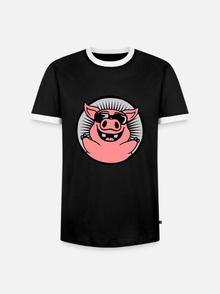 Circle Cool Sunglasses Pig - Men's Ringer Shirt - black/white