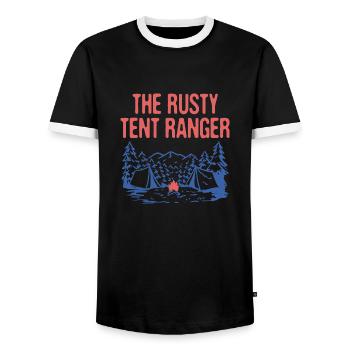 The Rusty Tent Ranger Camping Friends Camper - Männer Kontrast-T-Shirt - Schwarz/Weiß - Vorne - AI Model Female 172 light (172cm) & AI Model Male 178 light (178cm)