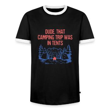 Dude That Camping Trip Camper Friends Camp Buddy - Men's Ringer Shirt - black/white - Front - AI Model Female 172 light (172cm) & AI Model Male 178 light (178cm)