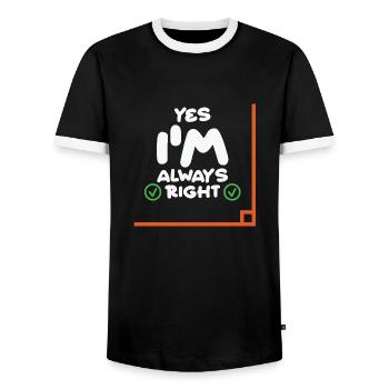 Professeur de mathématiques Oui j’ai toujours raison - T-shirt contrasté Homme - noir/blanc - Devant - AI Model Female 172 light (172cm) & AI Model Male 178 light (178cm)