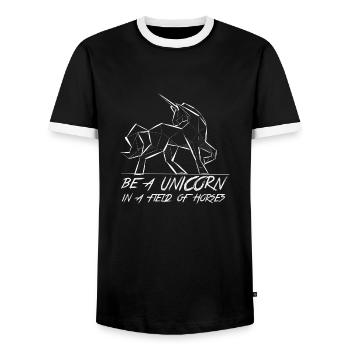 Sei ein Einhorn unter Pferden! - Männer Kontrast-T-Shirt - Schwarz/Weiß - Vorne - AI Model Female 172 light (172cm) & AI Model Male 178 light (178cm)