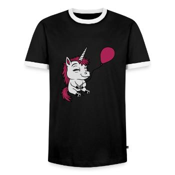 Happy Balloon Unicorn Comic - Men's Ringer Shirt - black/white - Front - AI Model Female 172 light (172cm) & AI Model Male 178 light (178cm)
