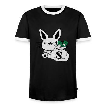 Rich Money Bag Easter Banknotes - Men's Ringer Shirt - black/white - Front - AI Model Female 172 light (172cm) & AI Model Male 178 light (178cm)