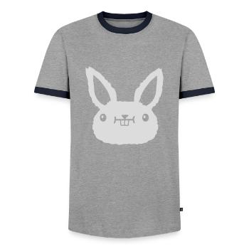 Dear kawaii Face - Men's Ringer Shirt - grey/navy  - Front - AI Model Female 172 light (172cm) & AI Model Male 178 light (178cm)