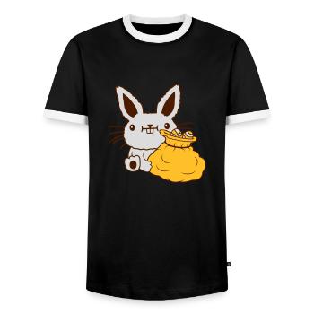 Lapin de Pâques grand sac d’oeufs - T-shirt contrasté Homme - noir/blanc - Devant - AI Model Female 172 light (172cm) & AI Model Male 178 light (178cm)