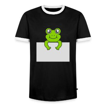 Present text Comic Frog - Men's Ringer Shirt - black/white - Front - AI Model Female 172 light (172cm) & AI Model Male 178 light (178cm)