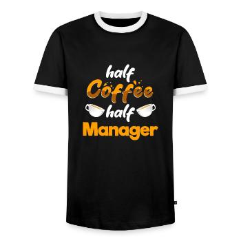Moitié café Moitié Manager Drôle de patron Humour Employeur - T-shirt contrasté Homme - noir/blanc - Devant - AI Model Female 172 light (172cm) & AI Model Male 178 light (178cm)
