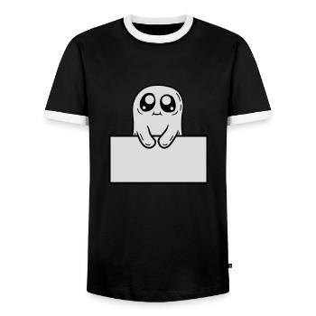 Ghost Shows Shield Cartoon - Men's Ringer Shirt - black/white - Front - AI Model Female 172 light (172cm) & AI Model Male 178 light (178cm)