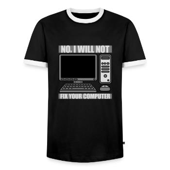 not fix your computer - Men's Ringer Shirt - black/white - Front - AI Model Female 172 light (172cm) & AI Model Male 178 light (178cm)