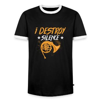 I Destroy Silence Horn Player Hornist - Men's Ringer Shirt - black/white - Front - AI Model Female 172 light (172cm) & AI Model Male 178 light (178cm)
