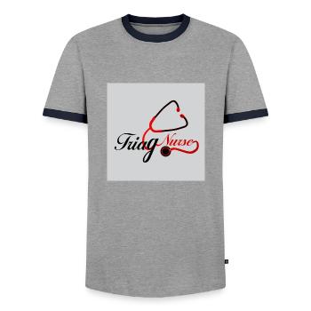 Nurse T shirt design - Men's Ringer Shirt - grey/navy  - Front - AI Model Female 172 light (172cm) & AI Model Male 178 light (178cm)
