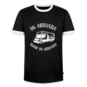 on arrivera quand on arrivera - T-shirt contrasté Homme - noir/blanc - Devant - AI Model Female 172 light (172cm) & AI Model Male 178 light (178cm)