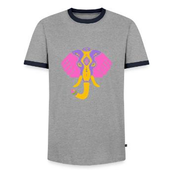 Symbol of an Indian elephant, culture of India - Men's Ringer Shirt - grey/navy  - Front - AI Model Female 172 light (172cm) & AI Model Male 178 light (178cm)
