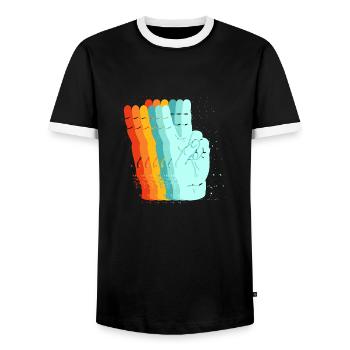 Friedens-Retro-Zeichen - Männer Kontrast-T-Shirt - Schwarz/Weiß - Vorne - AI Model Female 172 light (172cm) & AI Model Male 178 light (178cm)