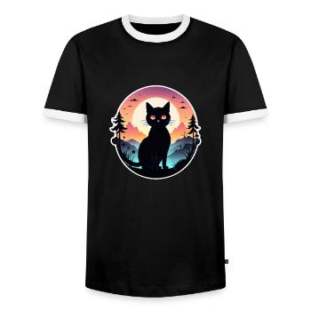 chat paysage et coucher de soleil - T-shirt contrasté Homme - noir/blanc - Devant - AI Model Female 172 light (172cm) & AI Model Male 178 light (178cm)