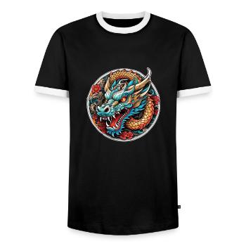 Asiatischer Drache - Japan - Chinesisch - Männer Kontrast-T-Shirt - Schwarz/Weiß - Vorne - AI Model Female 172 light (172cm) & AI Model Male 178 light (178cm)