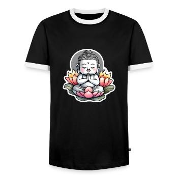 Baby Buddha - meditation yoga relaxation - Men's Ringer Shirt - black/white - Front - AI Model Female 172 light (172cm) & AI Model Male 178 light (178cm)
