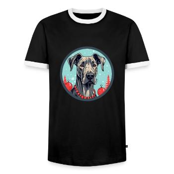 Großer Doggenhund Weihnachten, Liebeshunde - Männer Kontrast-T-Shirt - Schwarz/Weiß - Vorne - AI Model Female 172 light (172cm) & AI Model Male 178 light (178cm)