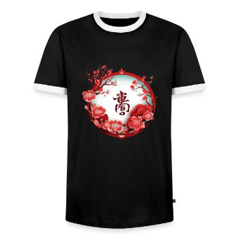 Chinese New Year - Men's Ringer Shirt - black/white - Front - AI Model Female 172 light (172cm) & AI Model Male 178 light (178cm)