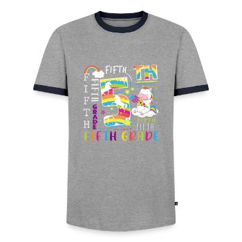 5. Klasse Einhorn Schulkind - Männer Kontrast-T-Shirt - Grau/Navy  - Vorne - AI Model Female 172 light (172cm) & AI Model Male 178 light (178cm)