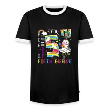 5th Grade Unicorn Schoolchild - Men's Ringer Shirt - black/white - Front - AI Model Female 172 light (172cm) & AI Model Male 178 light (178cm)