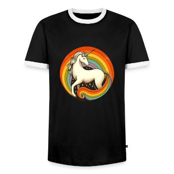 Retro 1980 Regenbogen Einhorn - Männer Kontrast-T-Shirt - Schwarz/Weiß - Vorne - AI Model Female 172 light (172cm) & AI Model Male 178 light (178cm)