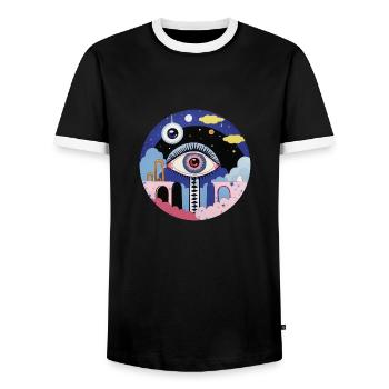 Psychedelic Eye - Men's Ringer Shirt - black/white - Front - AI Model Female 172 light (172cm) & AI Model Male 178 light (178cm)