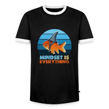 Goldfish Shark Mindset is Everything, Motivational - Men's Ringer Shirt - black/white - Front - AI Model Female 172 light (172cm) & AI Model Male 178 light (178cm)
